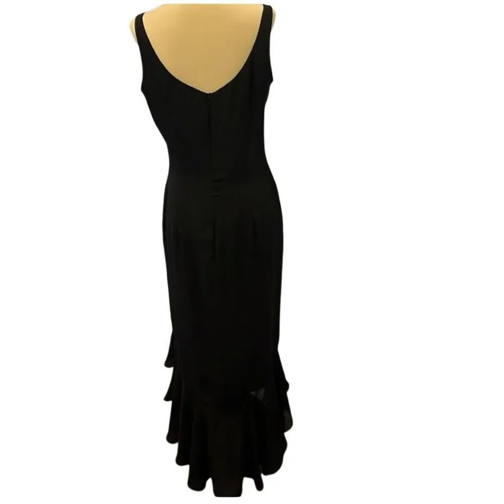 CACHE | black asymmetrical ruffle hem dress 6 - Picture 2 of 8